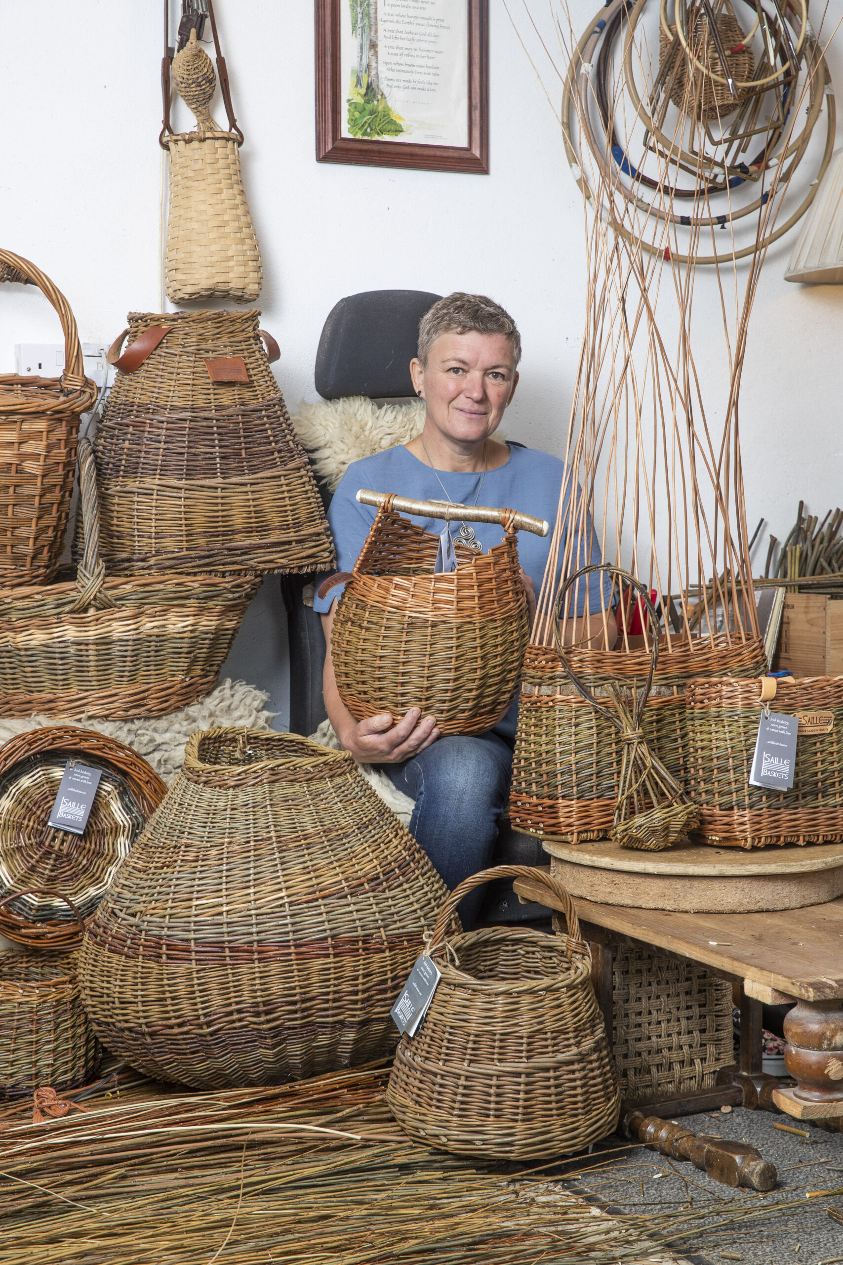 sitting with baskets